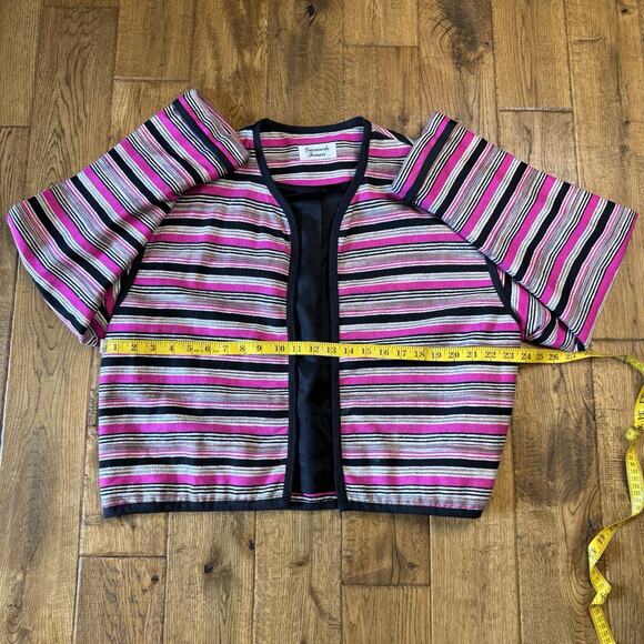 VTG Giancarlo Ferrari Blazer Jacket Sz L Pink 100% Silk Striped Long Sleeve Open - Picture 4 of 6